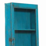 Vitrine murale haute vintage bleu vieux teck patine et piece d'origine inde