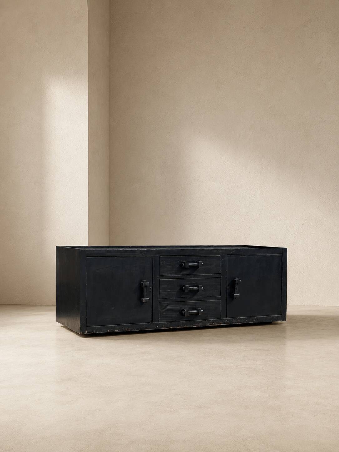 Brutalist Vintage Black Buffet