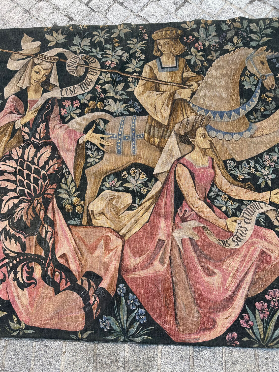 Vintage tapestry hand-screen printed in France