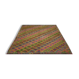 Tapis Kilim 7.9x6.8 pieds 242x207 cm Tapis de salon, Tapis décoratif turc vintage, Rouge fait à la main
