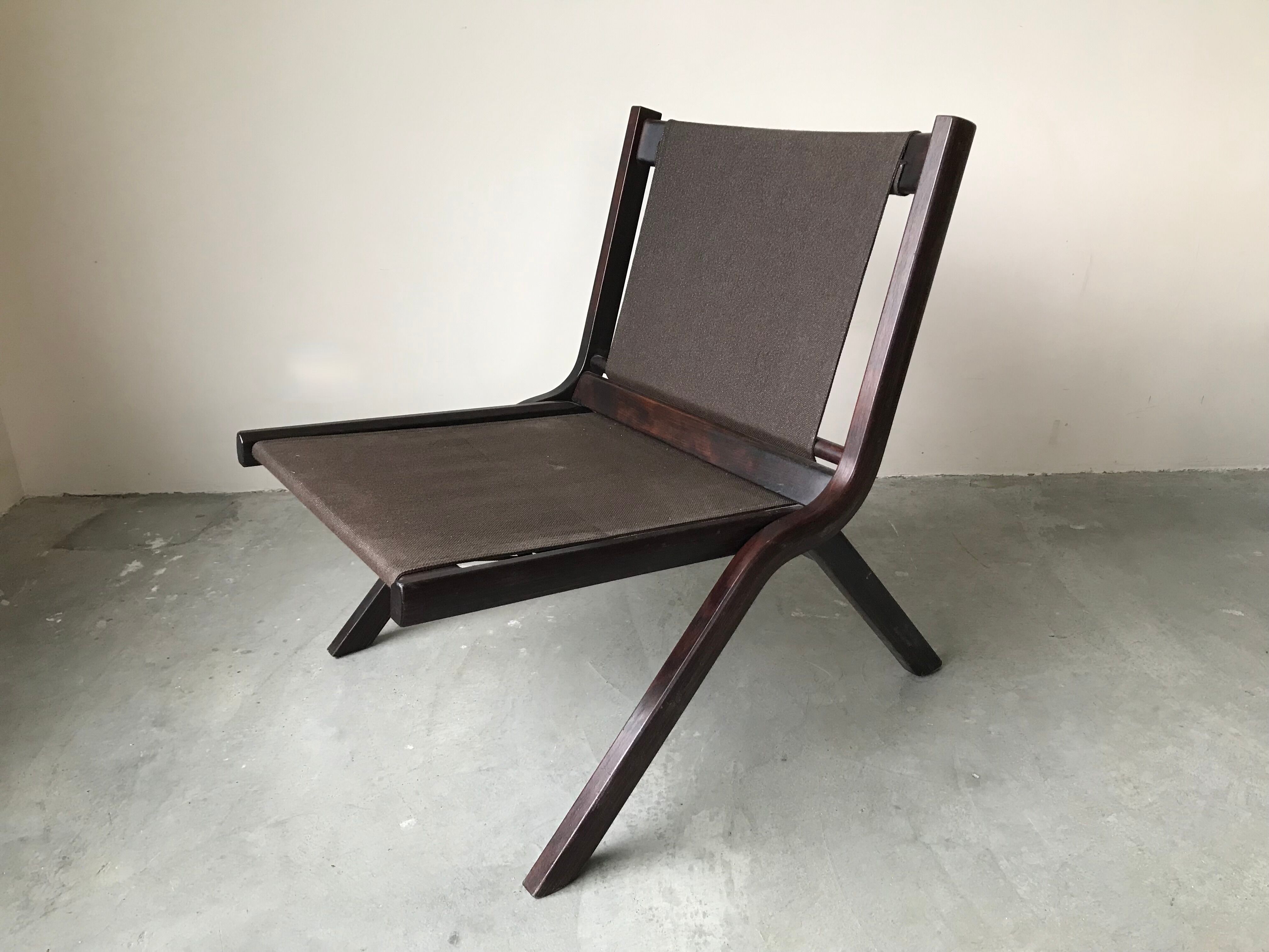 Scandinavian folding armchair in cognac leather