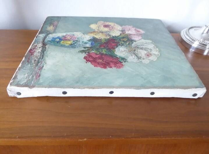 Painting oil on canvas bouquet of flowers signed b. rabel