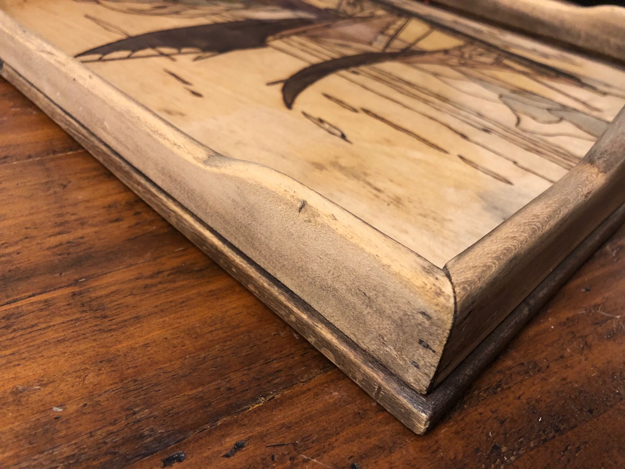 Pyrograved wooden platter - Asian decor