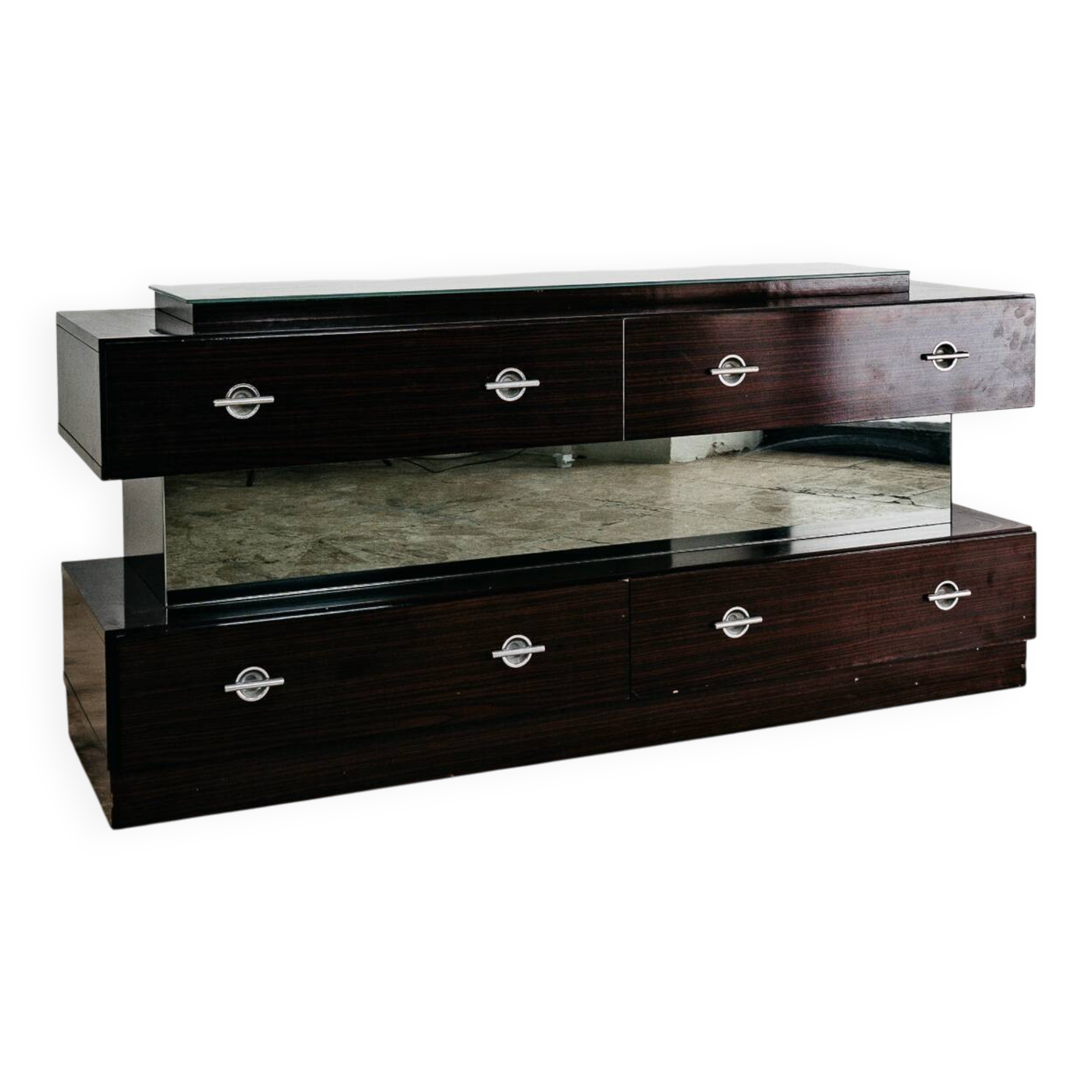 Comò Cassettiera In Ebano Macassar E Specchio Cubic Design Modern 70