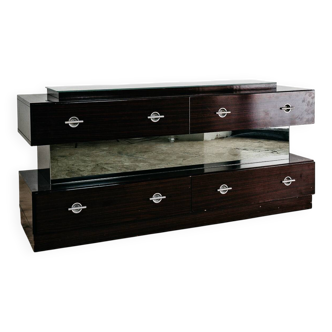 Comò Cassettiera In Ebano Macassar E Specchio Cubic Design Modern 70