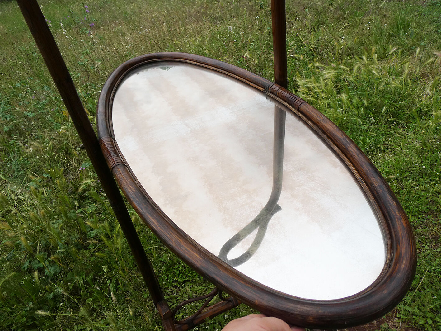 Vintage rattan psychedelic mirror 175x56cm