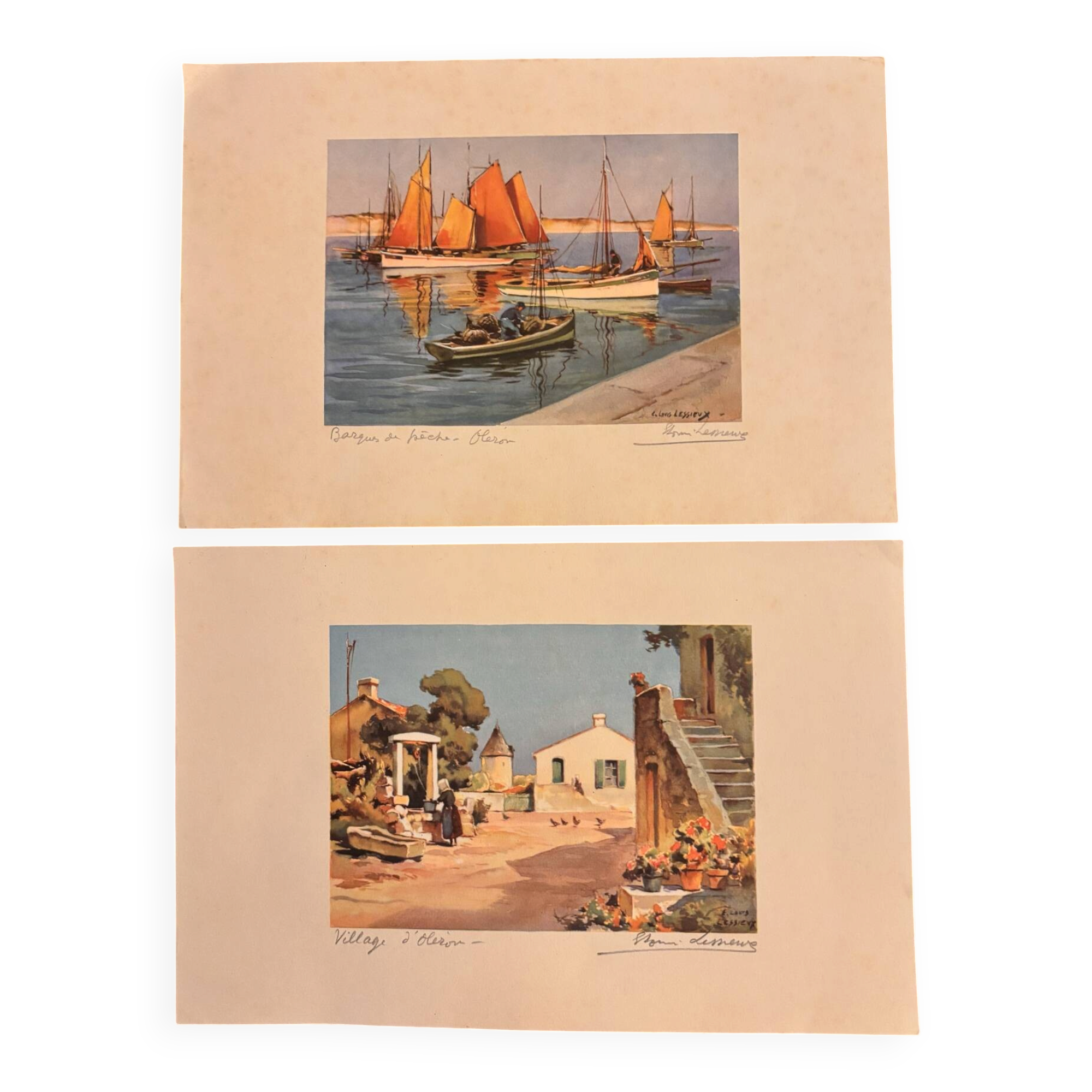 2 Estampes Anciennes / Lithographies. Île d'Oléron par Louis Lessieux
