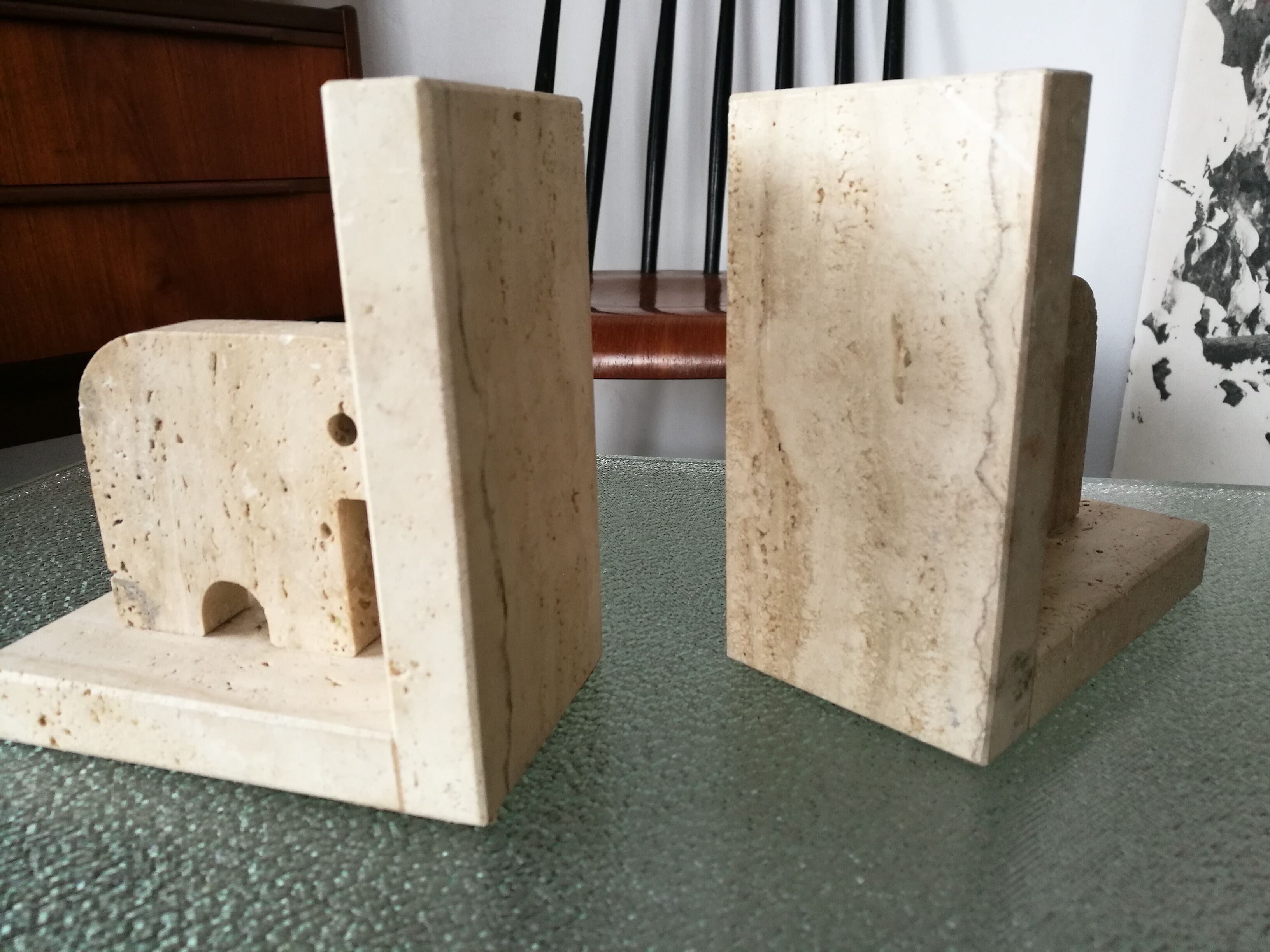 Pair of bookends in travertine Fratelli Mannelli
