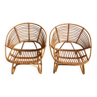 Paire de fauteuils en rotin