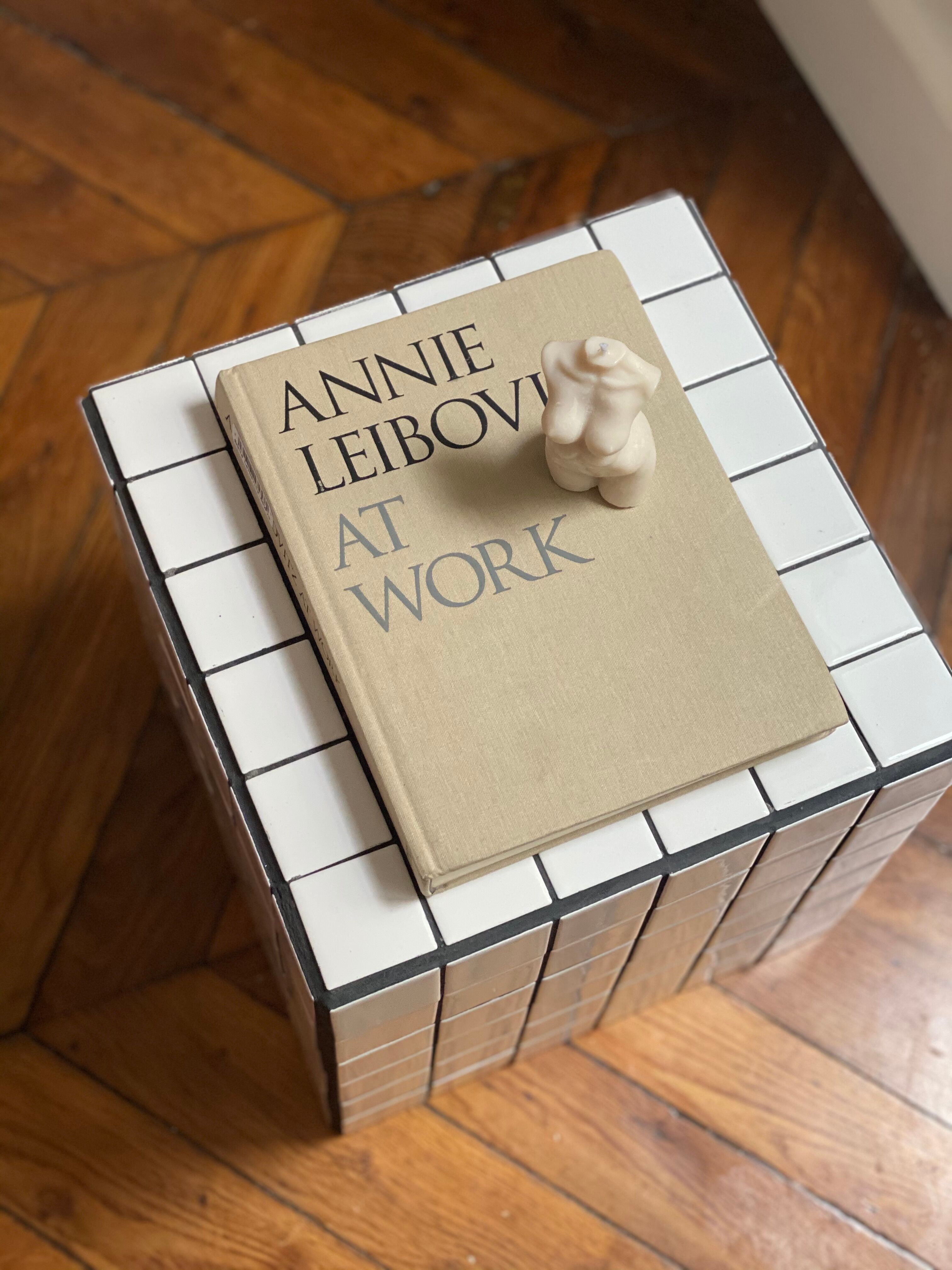 Side table cube gigi tile mosaic white joint black sofa end