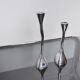 Pair of zigzag candle holders, solid aluminum and polished stone, art3, Spain, 1970