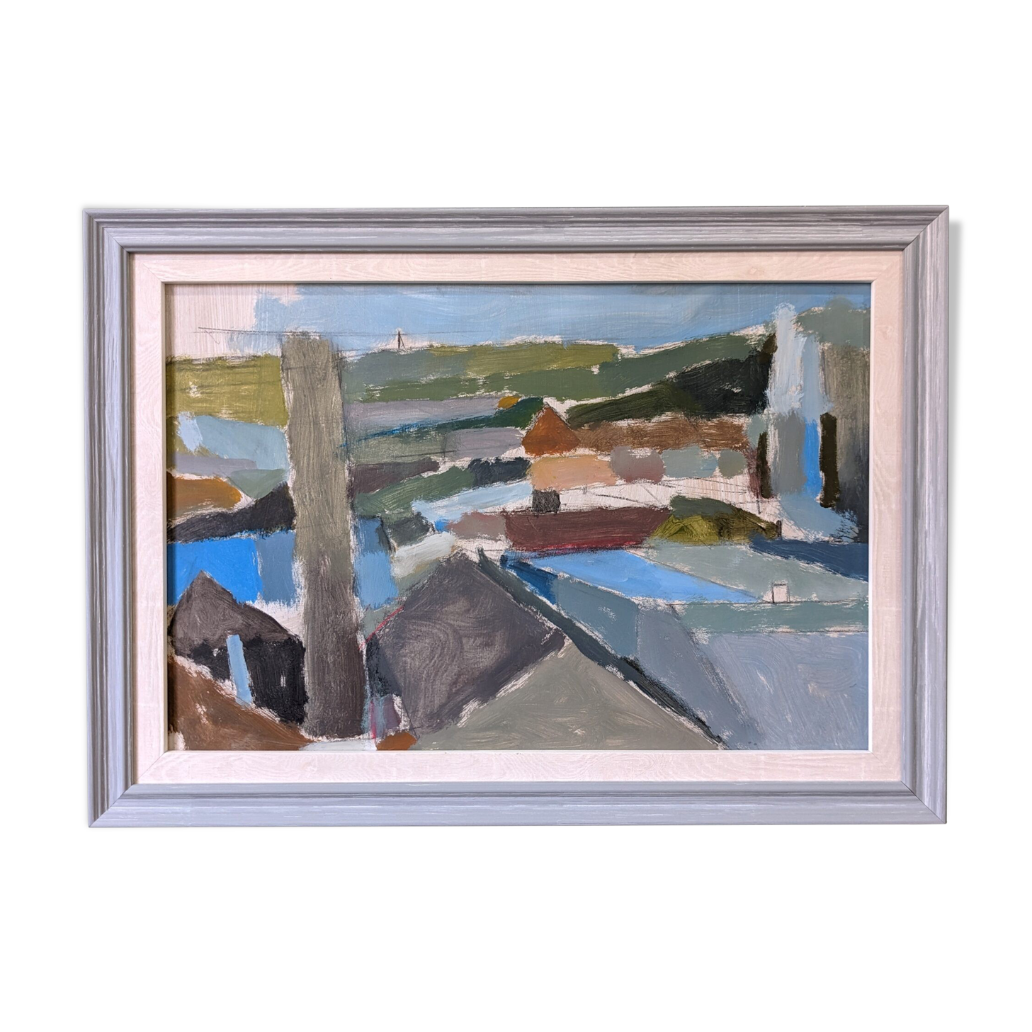 Contemporary "Urban Landscape" Abstract Landscape by British Artist Ian Mood, Framed Oil Painting