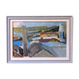 Contemporary "Urban Landscape" Abstract Landscape by British Artist Ian Mood, Framed Oil Painting
