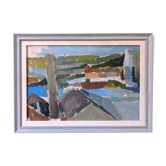 Contemporary "Urban Landscape" Abstract Landscape by British Artist Ian Mood, Framed Oil Painting