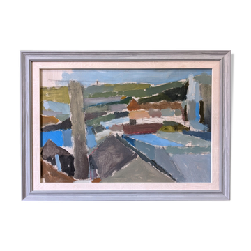 Paysage abstrait contemporain « paysage urbain » de l’artiste britannique Ian Mood, peinture à l’huile encadrée