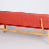 Red Midcentury Modern Oak Sofa, 1950s, Original well preserved upholstery