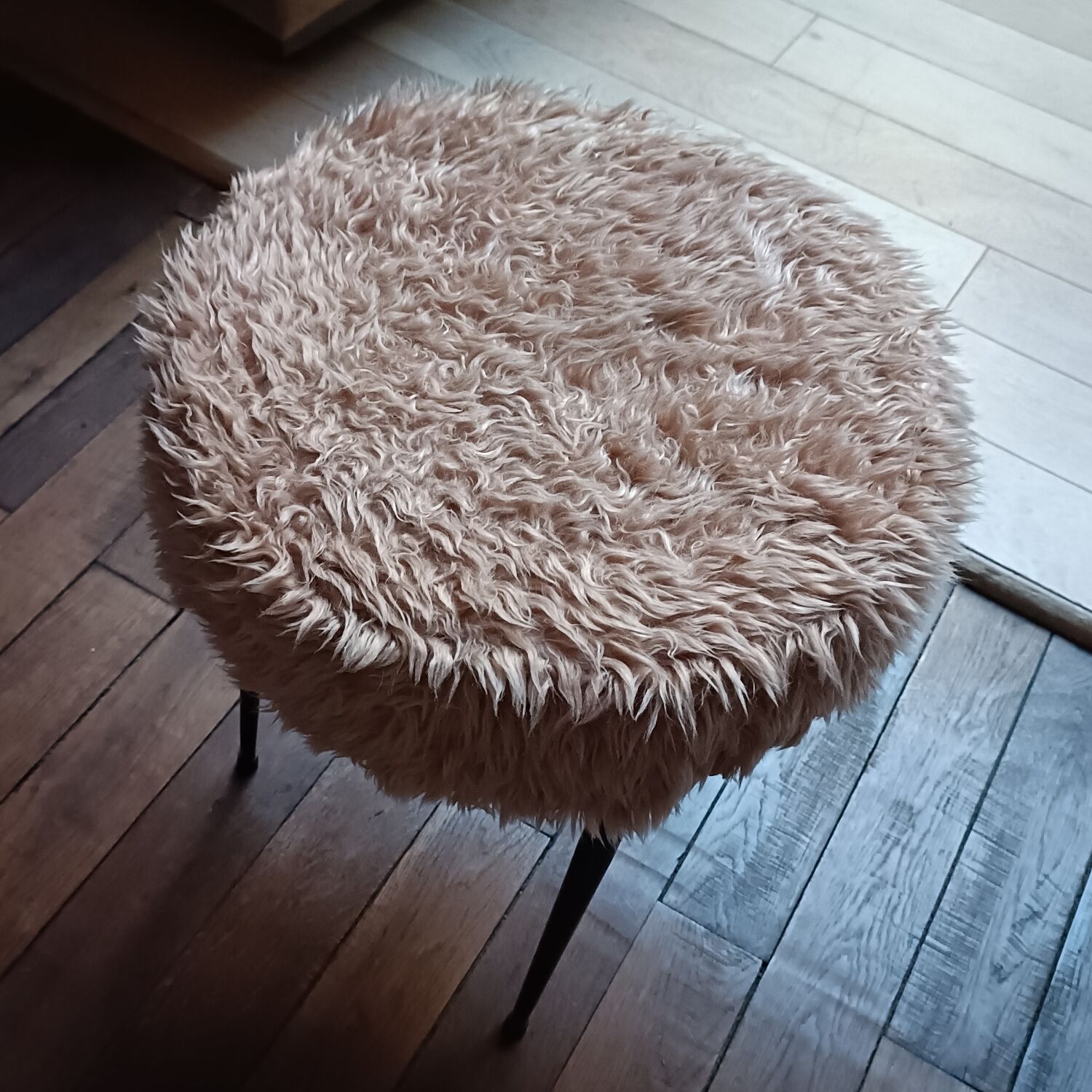 Beige faux fur tripod stool
