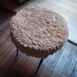 Beige faux fur tripod stool