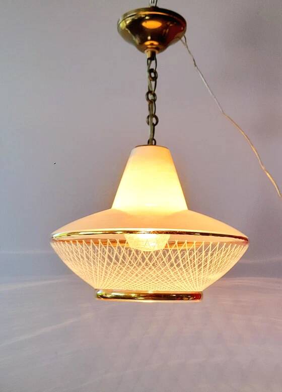 UFO screen-printed glass pendant light, 1970.