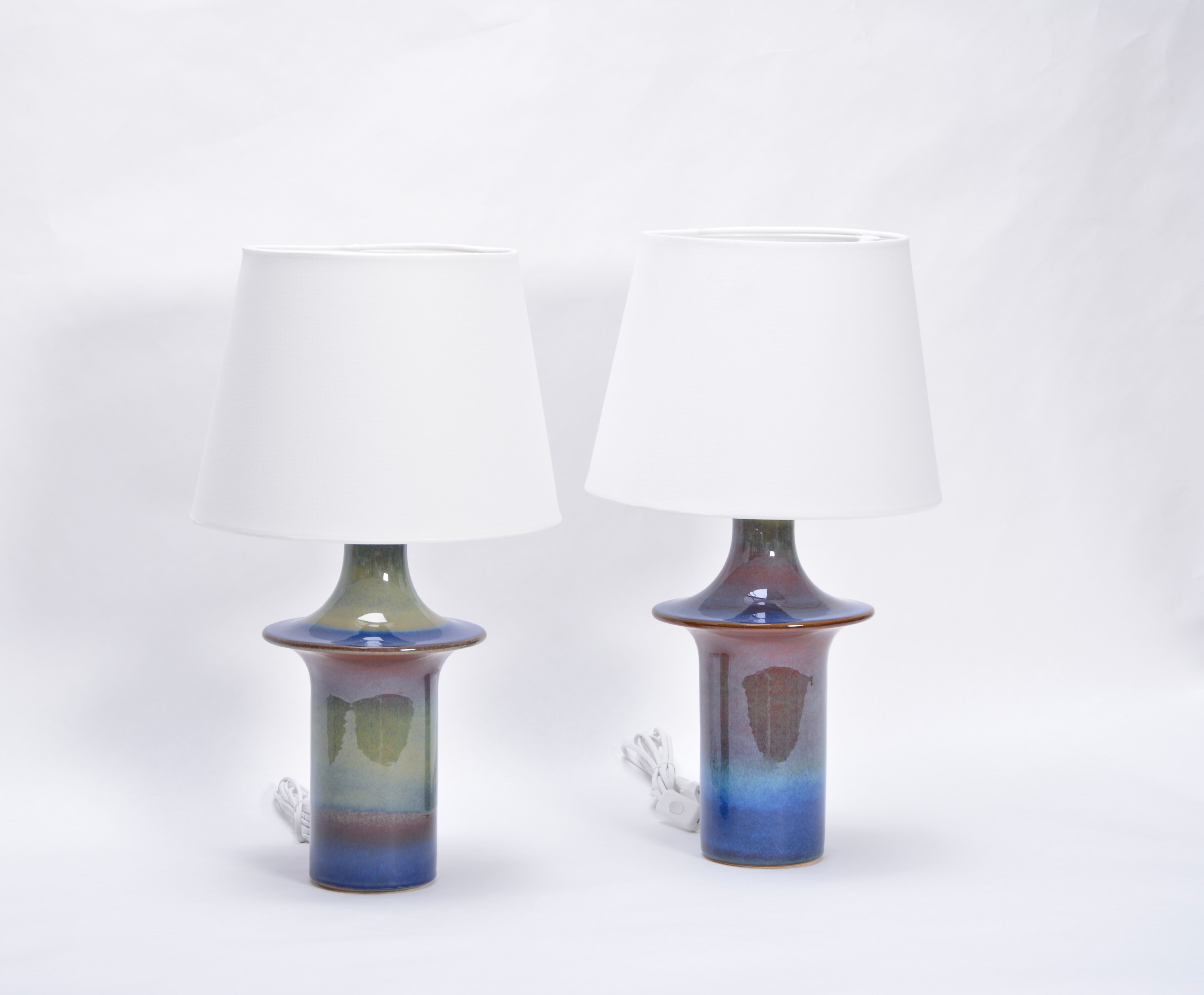 Tall Mid-Century Modern Danish Blue Table Lamps from Soholm, Set of 2