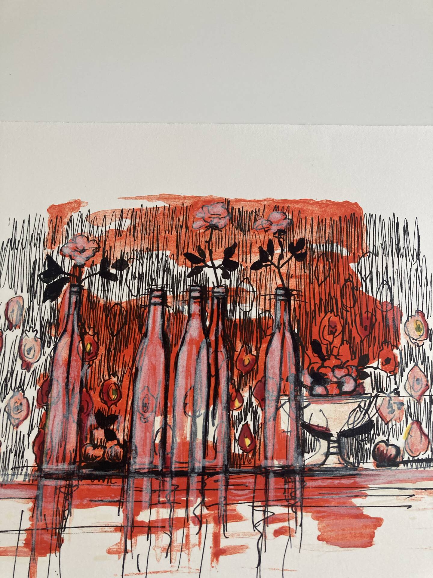 Numbered lithograph (10/20) and signed by Michel Henry - The Bottles