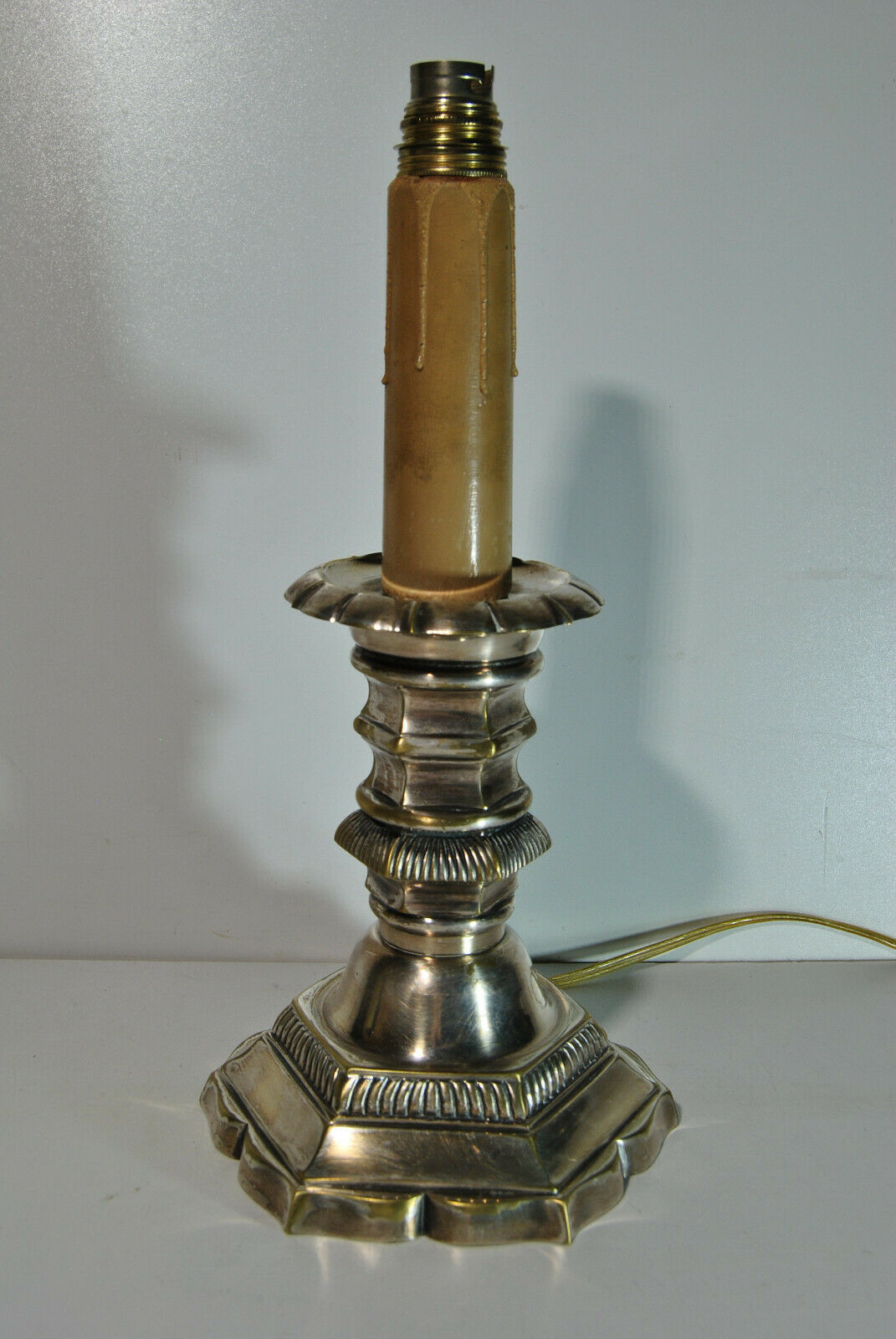 Candle holder pique candle candle old 19 century bronze silver mounted foot lamp