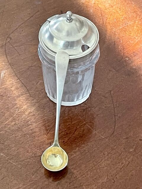 Solid silver and crystal mustard, early nineteenth century.