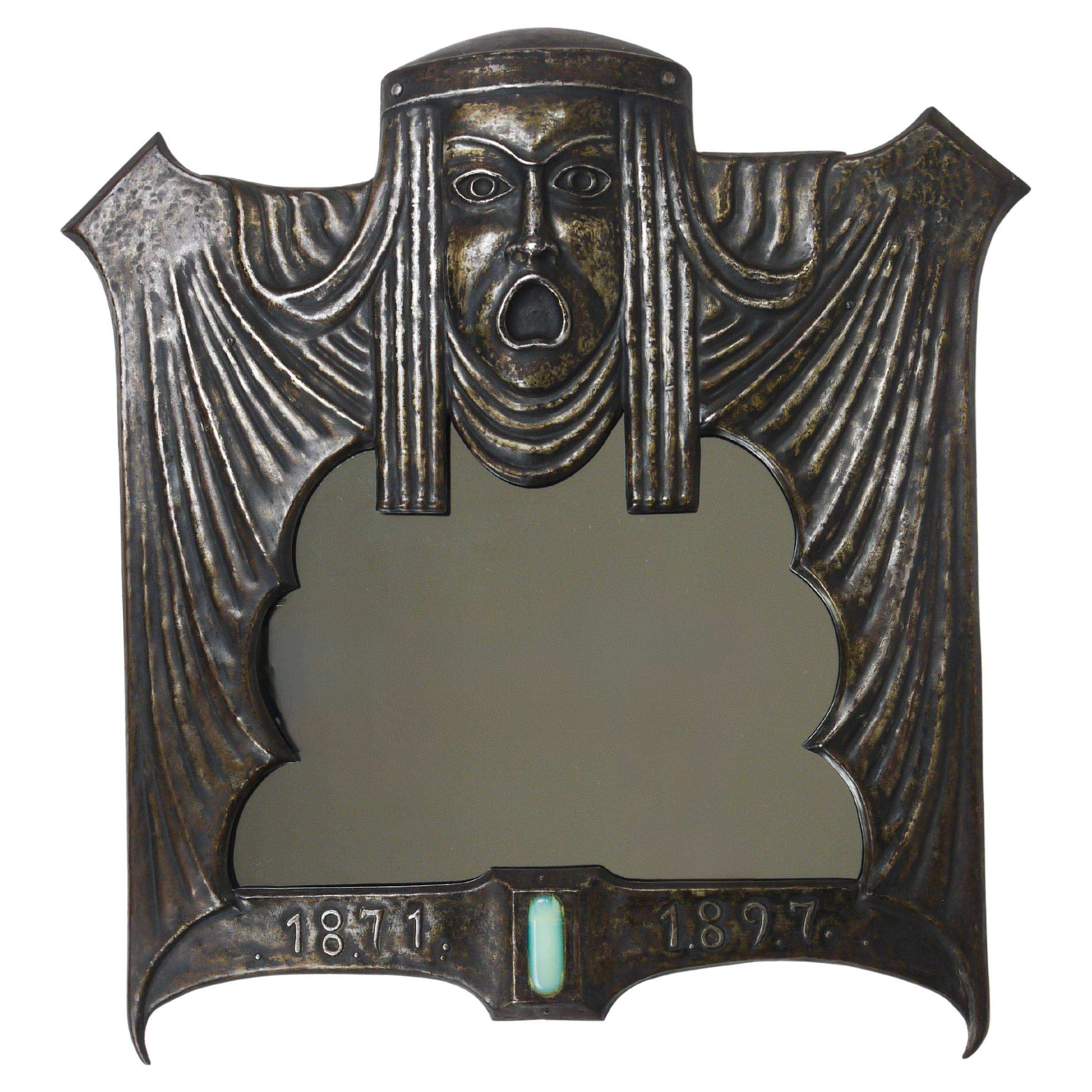 Theatre wall mirror "Tragedy" Vienna Secession Art Nouveau Gustav Klimt, attributed.