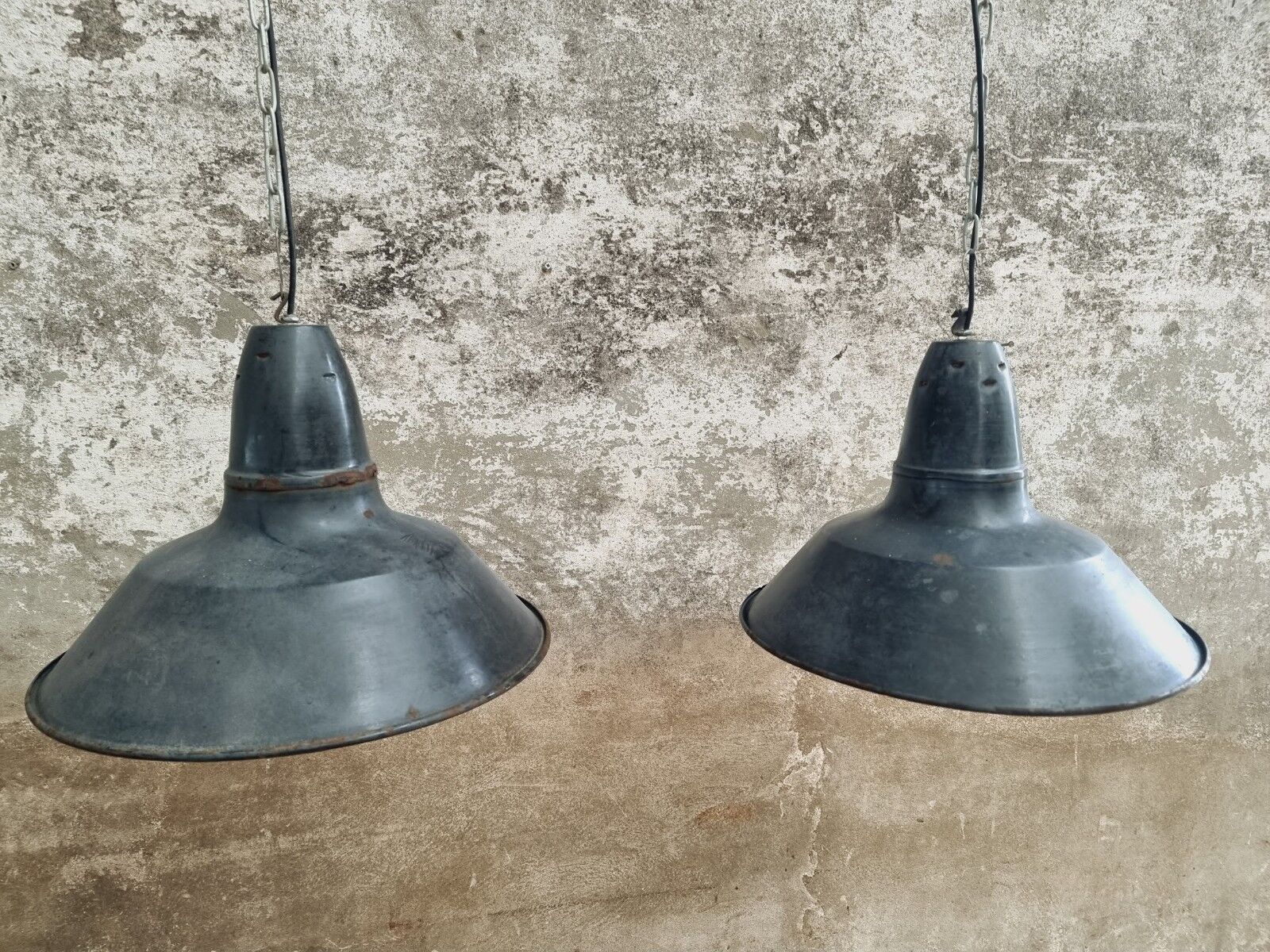 Set old enamel lamps factory lamps blue black