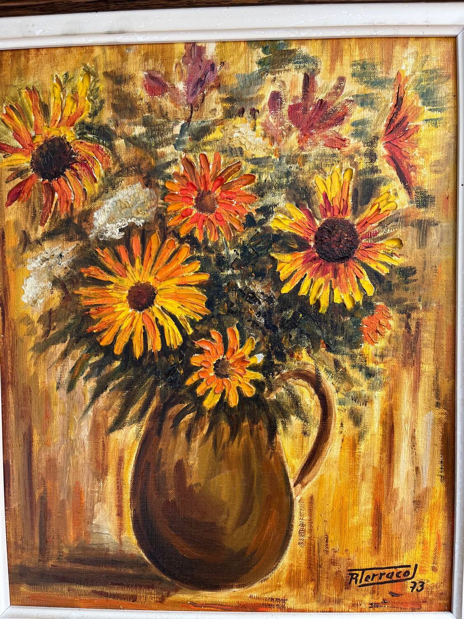 Tableau : huile sur toile - nature morte au bouquet de fleurs