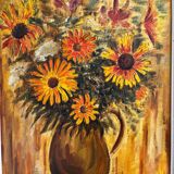 Painting: oil on canvas - still life with bouquet of flowers