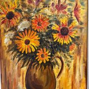 Tableau : huile sur toile - nature morte au bouquet de fleurs