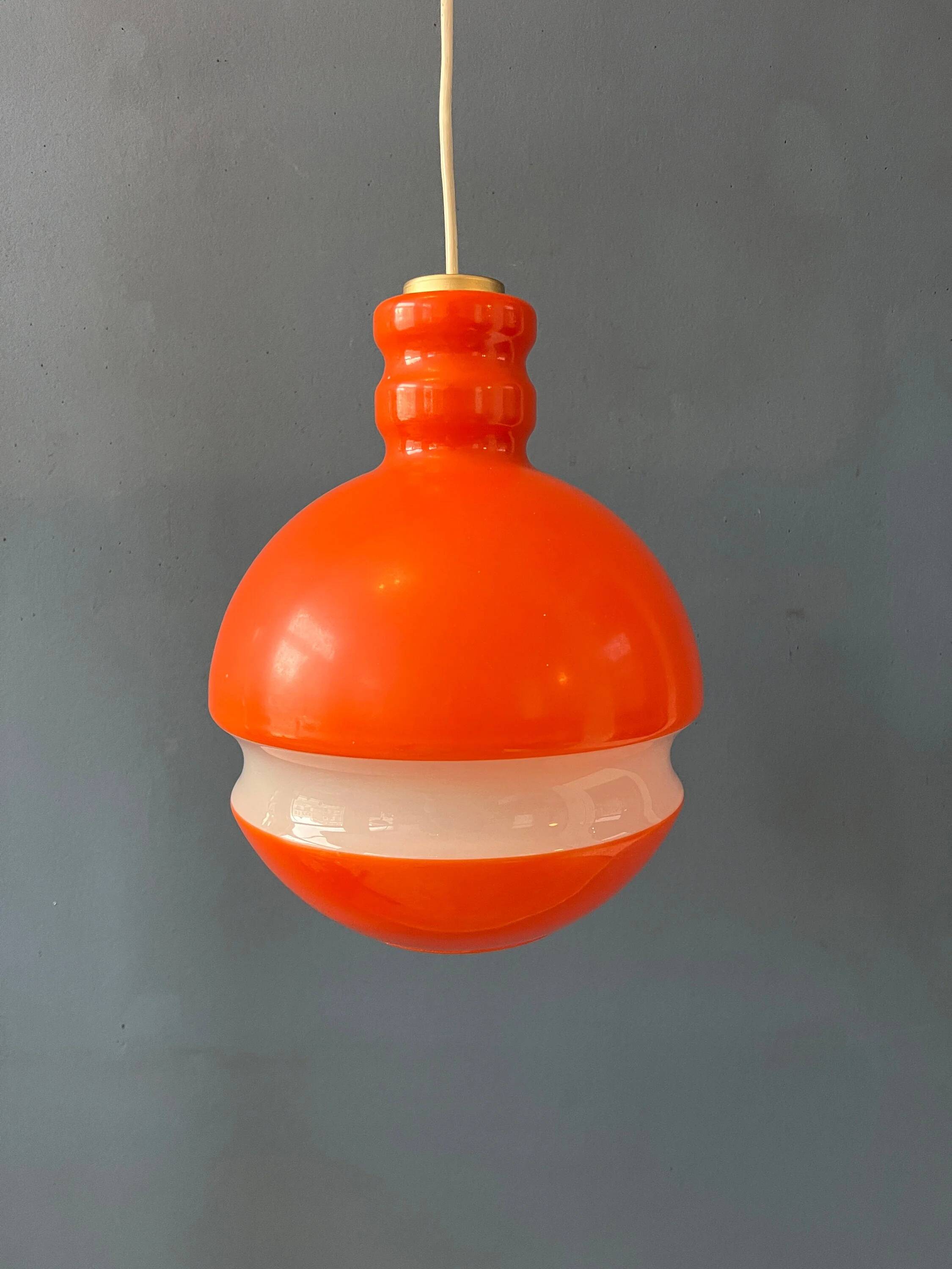 Suspension en verre Peill & Putzler mid-century orange et blanc