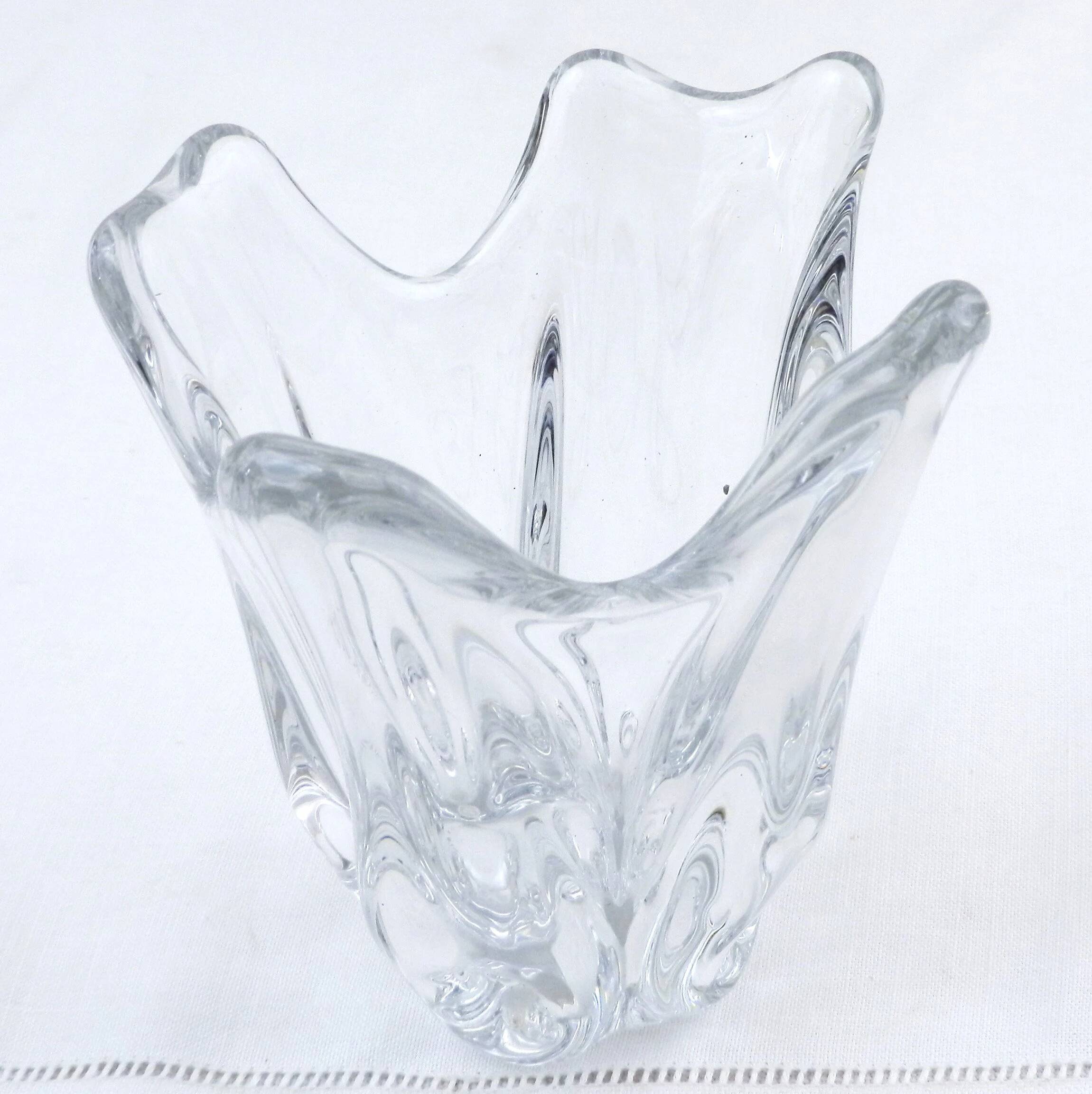 French vase, clear crystal glass, fluid organic shapes