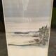 Old ink painting seaside view signed + golden wood frame