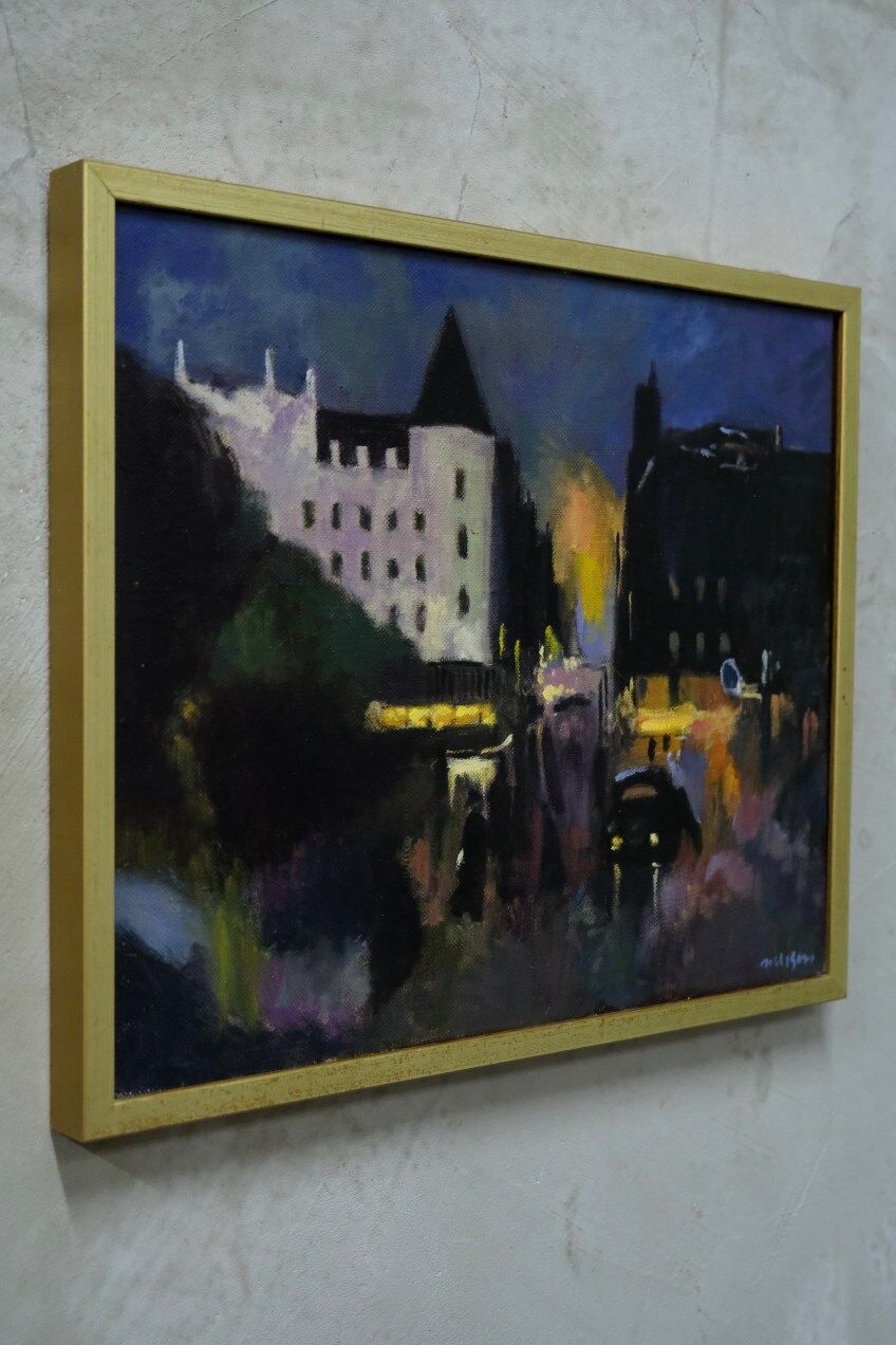 Swedish artist, scandinavian modern city landscape, 1970s, oil on canvas, signed,  framed