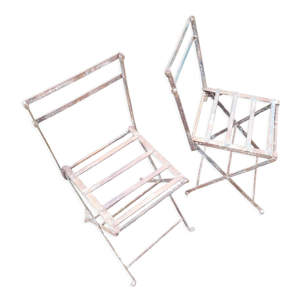 Paire de chaises de jardin enfants, pliantes, tout métal, rétro 50s