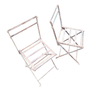 Pair of children's garden chairs, folding, all metal, retro 50s