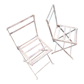 Paire de chaises de jardin enfants, pliantes, tout métal, rétro 50s