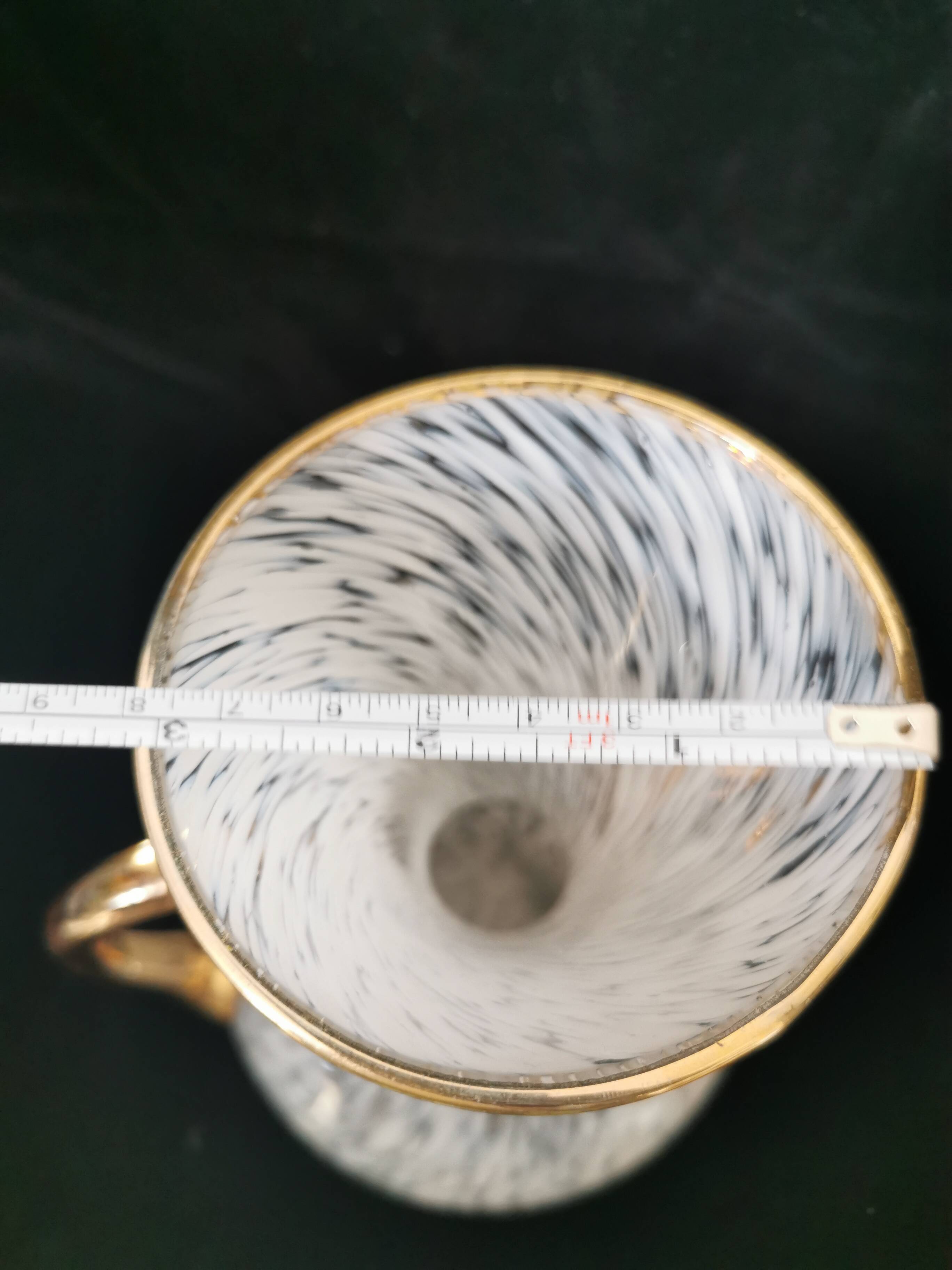 white and gold Clichy glass vase