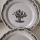 4 earthenware plates with old Rouen decoration, handmade blue floral basket