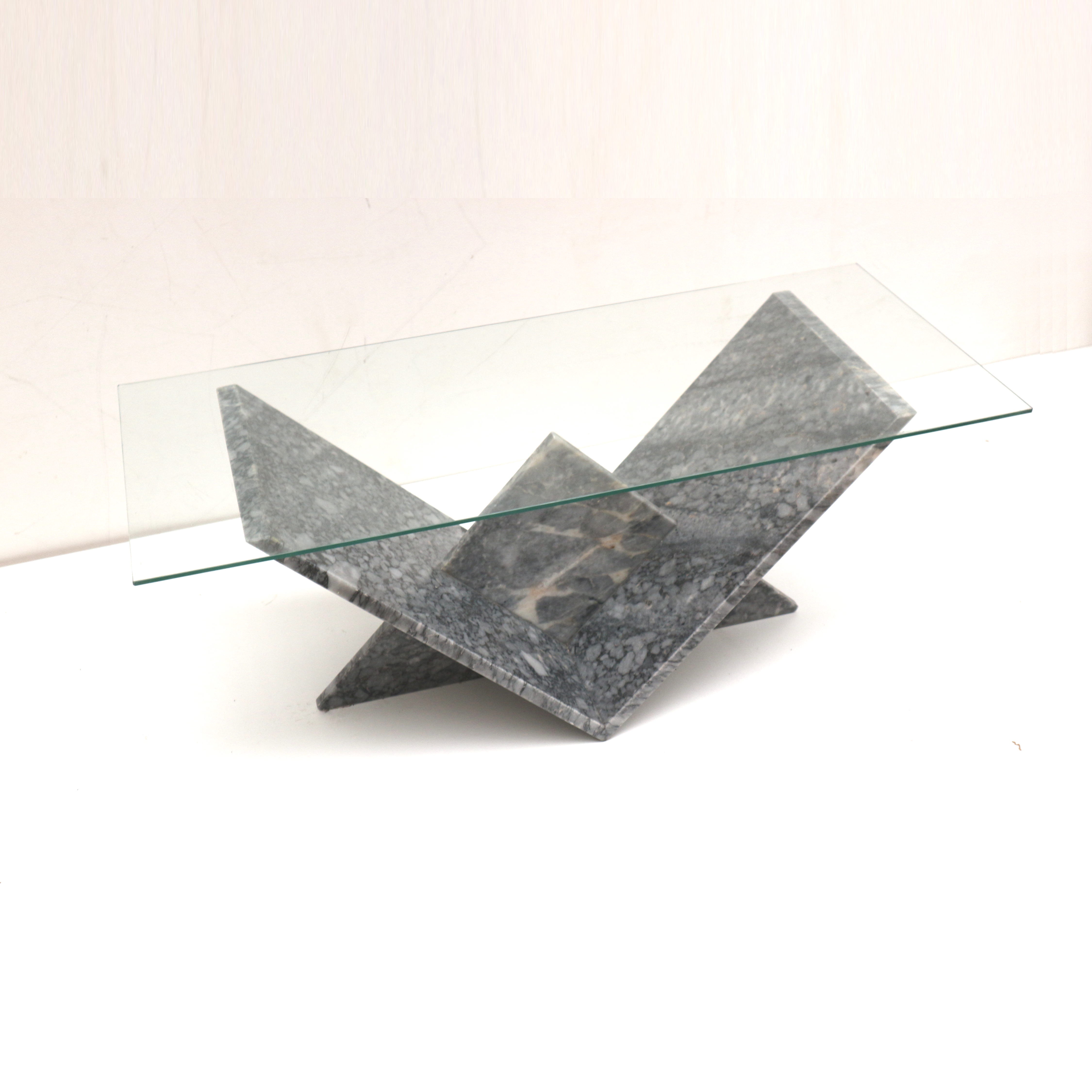 Vintage glass & marble coffee table made in the 1970s