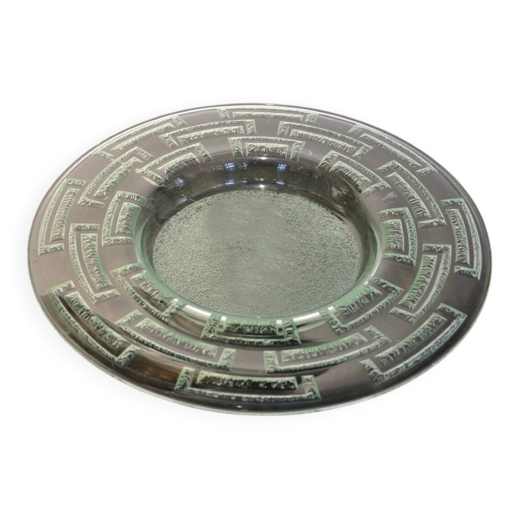 Circular dish signed Daum Nancy in molded glass with frosted geometric decoration, 20th century