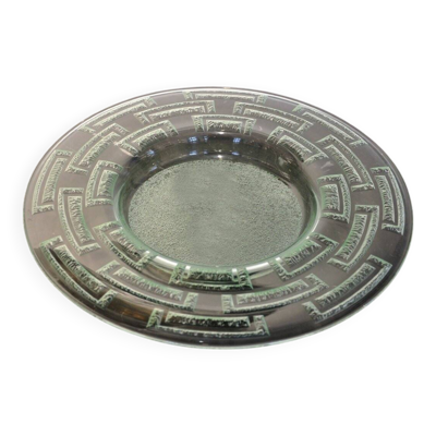 Plat rond signé Daum Nancy en verre moulé et décor géométrique givré, XXe siècle