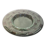 Circular dish signed Daum Nancy in molded glass with frosted geometric decoration, 20th century