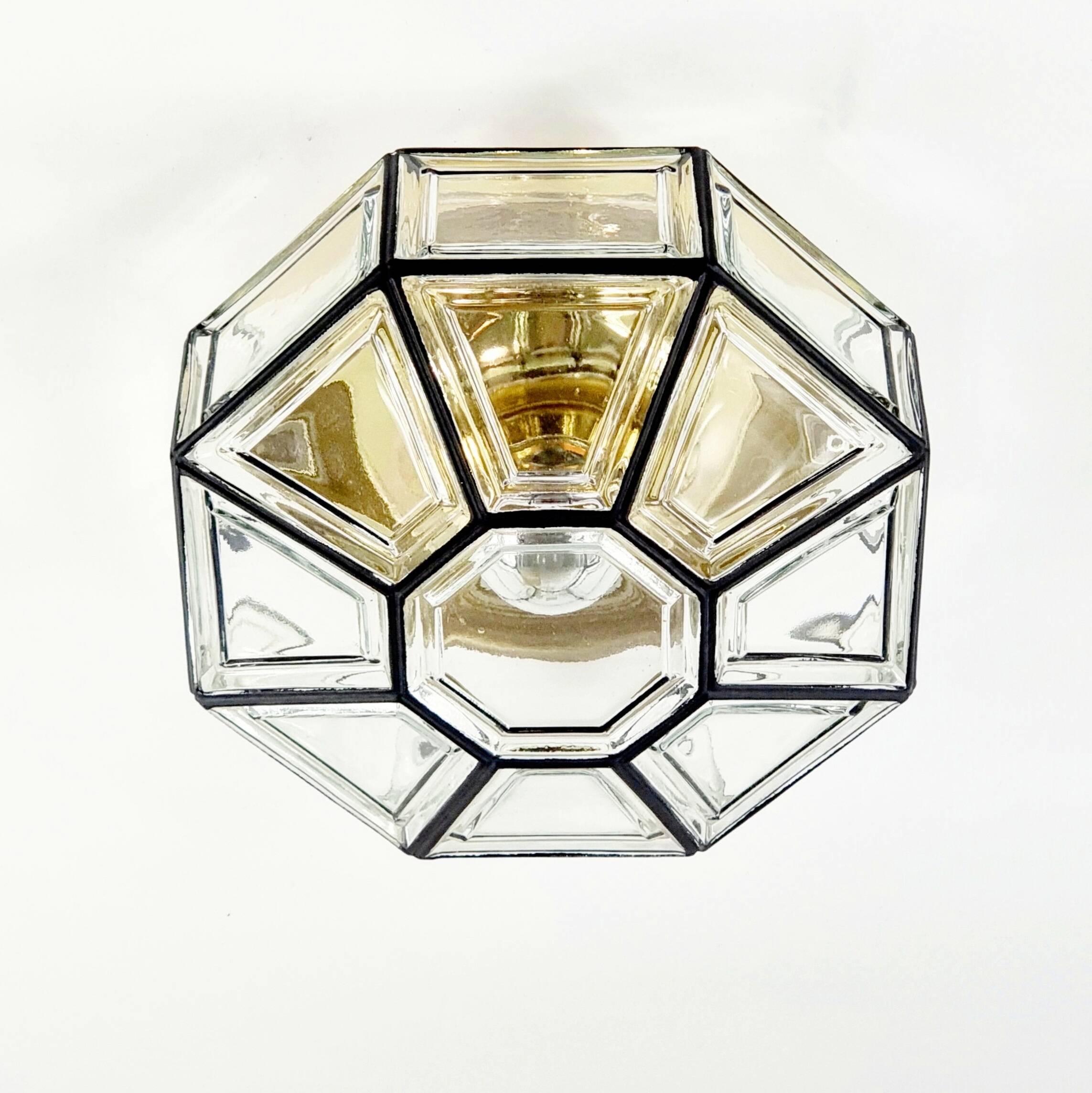 Mid-Century Glass & Iron Flush Mount/Ceiling Light from Limburg, Germany, 1960s