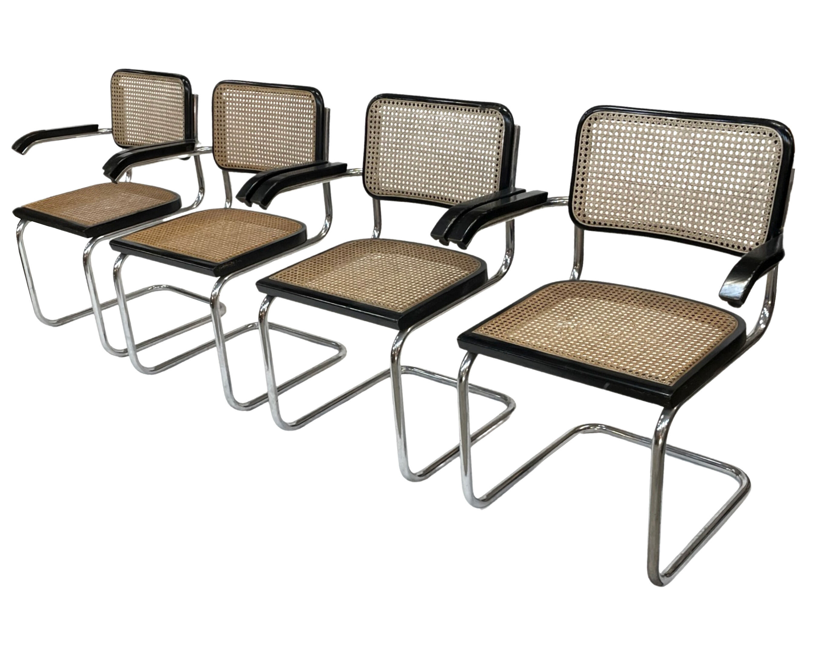 Set of 4 chairs model B64 Cesca with armrests in Black and Chrome