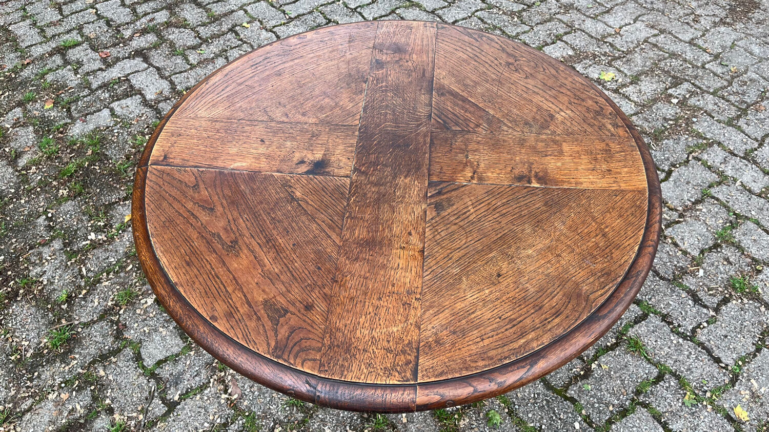 Pedestal table oak screw vintage press