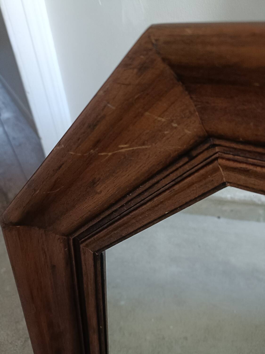 Vintage octagonal mirror in solid wood