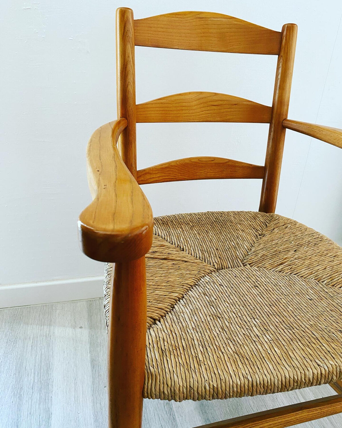 Wooden and straw armchair